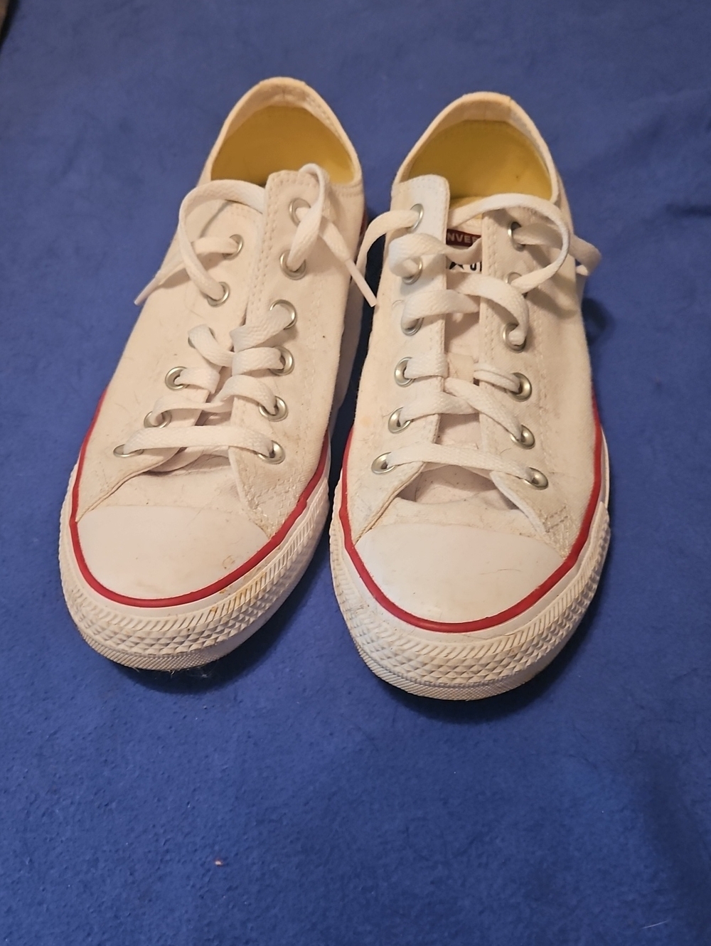 Converse White Low-Top Canvas Sneakers with Red Label Detail